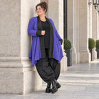Cardigan in Violett aus Baumwollstrick mit Stehkragen in A-Linie weich und wärmend
