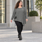Langarmshirt in Schwarz/Weiß mit Zipfelsaum aus warmem Stretchjersey Made in Italy