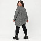 Langarmshirt in Schwarz/Weiß mit Zipfelsaum aus warmem Stretchjersey Made in Italy