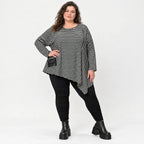 Langarmshirt in Schwarz/Weiß mit Zipfelsaum aus warmem Stretchjersey Made in Italy
