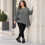 Langarmshirt in Schwarz/Weiß mit Zipfelsaum aus warmem Stretchjersey Made in Italy