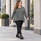 Langarmshirt Schwarz/Weiß in A-Linie aus weichem Stretchjersey mit Faltennahtmuster
