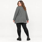 Langarmshirt Schwarz/Weiß in A-Linie aus weichem Stretchjersey mit Faltennahtmuster