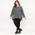 Langarmshirt Schwarz/Weiß in A-Linie aus weichem Stretchjersey mit Faltennahtmuster