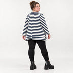 Langarmshirt in Creme/Dunkelblau mit A-Linie aus weichem Stretchjersey und Schlitzen
