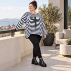 Langarmshirt in Dunkelblau/Weiß aus weichem Stretchjersey in A-Linie mit Seitenschlitzen