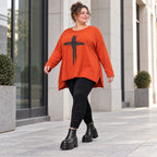 Langarmshirt in leuchtendem Orange aus weichem Stretchjersey aus Italien mit A-Linie