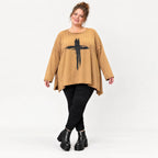 Langarmshirt Basic in Camel aus weichem Jersey mit Elasthan und schmeichelnder A-Linie