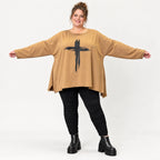 Langarmshirt Basic in Camel aus weichem Jersey mit Elasthan und schmeichelnder A-Linie