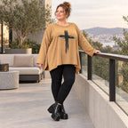 Langarmshirt Basic in Camel aus weichem Jersey mit Elasthan und schmeichelnder A-Linie