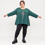 Langarmshirt in Dunkelgrün mit fließender A-Linie aus feinem Stretchjersey für den Winter