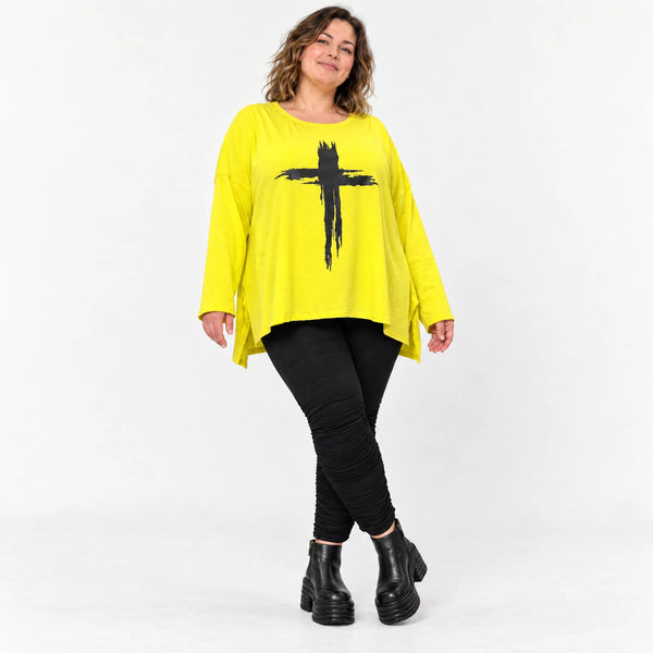 Langarmshirt in strahlendem Gelb aus weichem italienischem Stretchjersey mit A-Linie