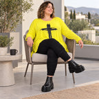 Langarmshirt in strahlendem Gelb aus weichem italienischem Stretchjersey mit A-Linie