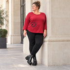 Rotes Shirt aus Stretchjersey mit Rundhalsausschnitt 7/8-Arm und aufgesetzten Taschen