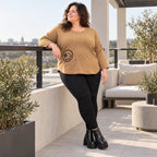 Basic Shirt in Camel aus weichem Stretchjersey mit 7/8-Arm und gerundeter Schnittform