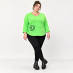Grünes Shirt aus Stretchjersey mit Rundhalsausschnitt 7/8-Arm und aufgesetzten Taschen