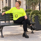 Neongelbes Shirt aus weichem Baumwolljersey mit Rundhalsausschnitt 7/8-Arm und Taschen