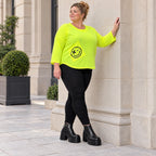 Neongelbes Shirt aus weichem Baumwolljersey mit Rundhalsausschnitt 7/8-Arm und Taschen