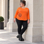 Shirt in Orange mit Rundhalsausschnitt 7/8-Arm und aufgesetzten Taschen aus Stretchjersey