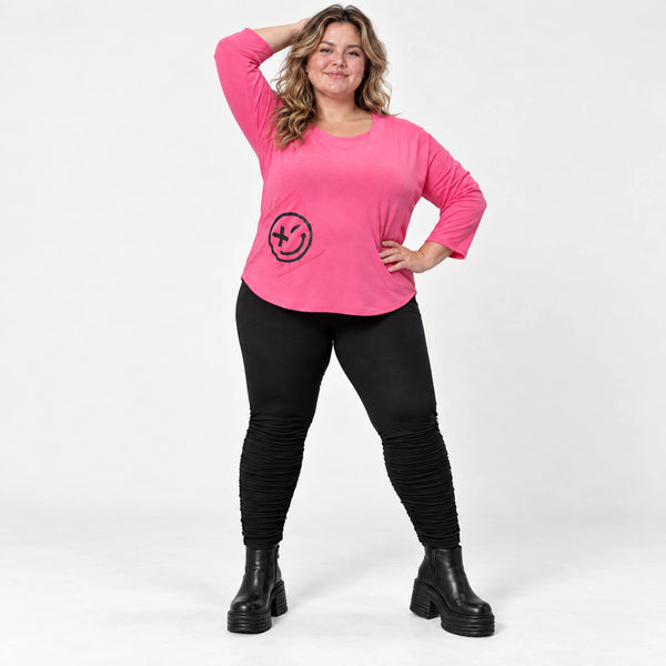 Rundhalsshirt in Pink aus weichem Stretchjersey mit 7/8-Arm und gerundeter Schnittform