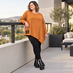 Langarmshirt in warmem Braun mit asymmetrischem Zipfelsaum aus feinem Stretchjersey