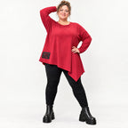Rotes Langarmshirt mit asymmetrischem Zipfelsaum aus weichem Stretchjersey aus Italien