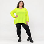 Langarmshirt in Neongelb aus feinem Stretchjersey mit Baumwolle und schmeichelnder A-Linie