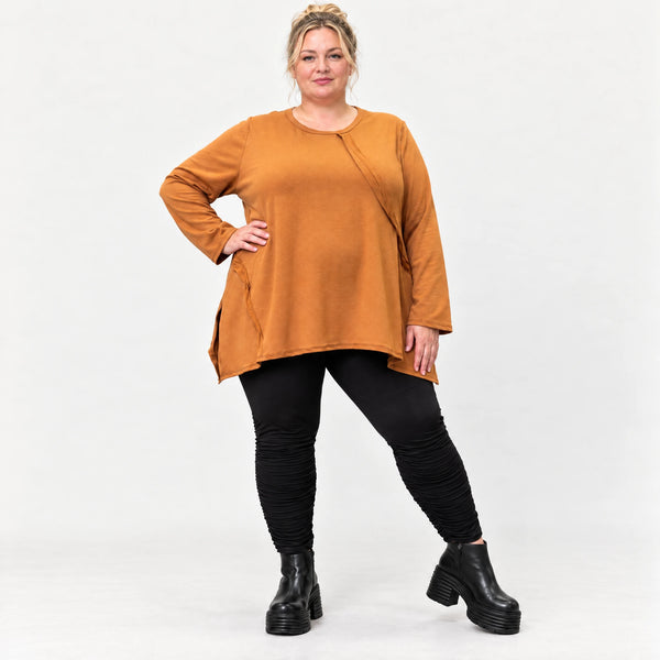 Langarmshirt in Braun aus weichem Stretchjersey mit fließender A-Linie für den Alltag