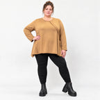 Langarmshirt in Camel mit weiter A-Linie aus weichem Stretchjersey für Alltagslooks
