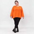 Langarmshirt in Orange aus weichem Stretchjersey mit Rundhalsausschnitt und A-Linie