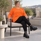 Langarmshirt in Orange aus weichem Stretchjersey mit Rundhalsausschnitt und A-Linie