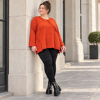 Langarmshirt in Orange mit Rundhalsausschnitt und fließender A-Linie aus Stretchjersey