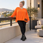Langarmshirt in kräftigem Orange mit lässig kastigem Schnitt aus weichem Baumwolljersey