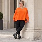 Langarmshirt in kräftigem Orange mit lässig kastigem Schnitt aus weichem Baumwolljersey