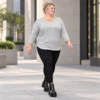 Langarmshirt in Grau/Schwarz aus weichem Flauschgarn mit Rundhalsausschnitt und Taschen