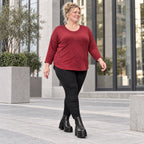 Langarmshirt aus flauschigem Feinstrick in Rot/Weiß mit Rundhalsausschnitt und Taschen