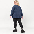 Kuscheliger Flauschpullover in Blau/Weiß mit V-Ausschnitt und lockerem kastigem Schnitt