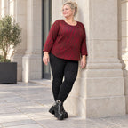 Warmes Langarmshirt aus Feinstrick mit Flauschgarn in Rot/Braun mit gerundeter Schnittform