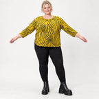 Flauschiges Strickoberteil Gelb/Schwarz mit Rundhalsausschnitt und aufgesetzten Taschen