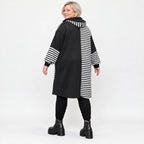 Gestreiftes Winterkleid aus Stretchjersey in Gelb/Schwarz/Weiß mit gerader Schnittform
