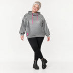Gestreifter Hoody in Schwarz/Weiß/Pink aus weichem Stretchjersey mit Kapuze ungefüttert