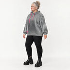 Gestreifter Hoody in Schwarz/Weiß/Pink aus weichem Stretchjersey mit Kapuze ungefüttert