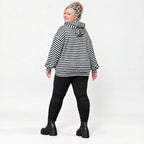 Hoody in Gelb/Schwarz/Weiß aus weichem Stretchjersey mit gerafften Ärmeln und Tunnelzug
