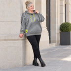 Hoody in Gelb/Schwarz/Weiß aus weichem Stretchjersey mit gerafften Ärmeln und Tunnelzug