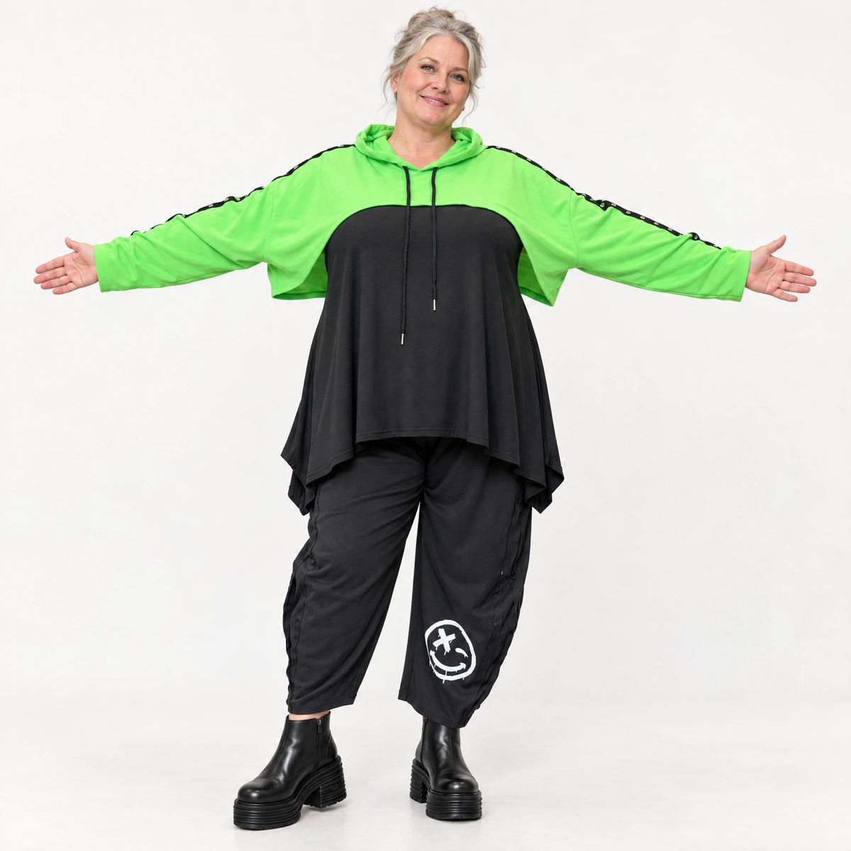 Überwurf in frischem Grün aus weichem Stretchjersey mit gerader Form und Vokuhilalinie