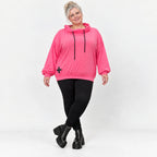 Hoodie in leuchtendem Pink aus weichem Stretchjersey mit Kapuze und gerader Schnittform