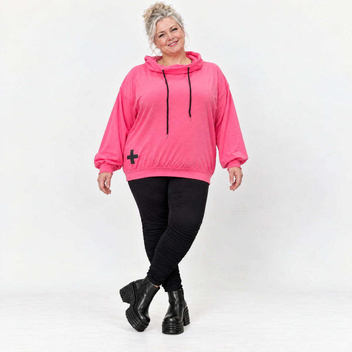 Hoodie in leuchtendem Pink aus weichem Stretchjersey mit Kapuze und gerader Schnittform
