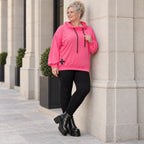Hoodie in leuchtendem Pink aus weichem Stretchjersey mit Kapuze und gerader Schnittform