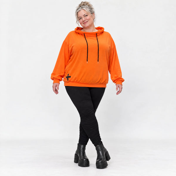 Hoody in leuchtendem Orange aus weichem Stretchjersey mit Kapuze und langen Ärmeln