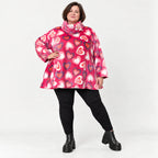 Flauschiges Langarmshirt in Pink/Rosa/Weiß mit Rollkragen und lockerer A-Linie aus Plüsch